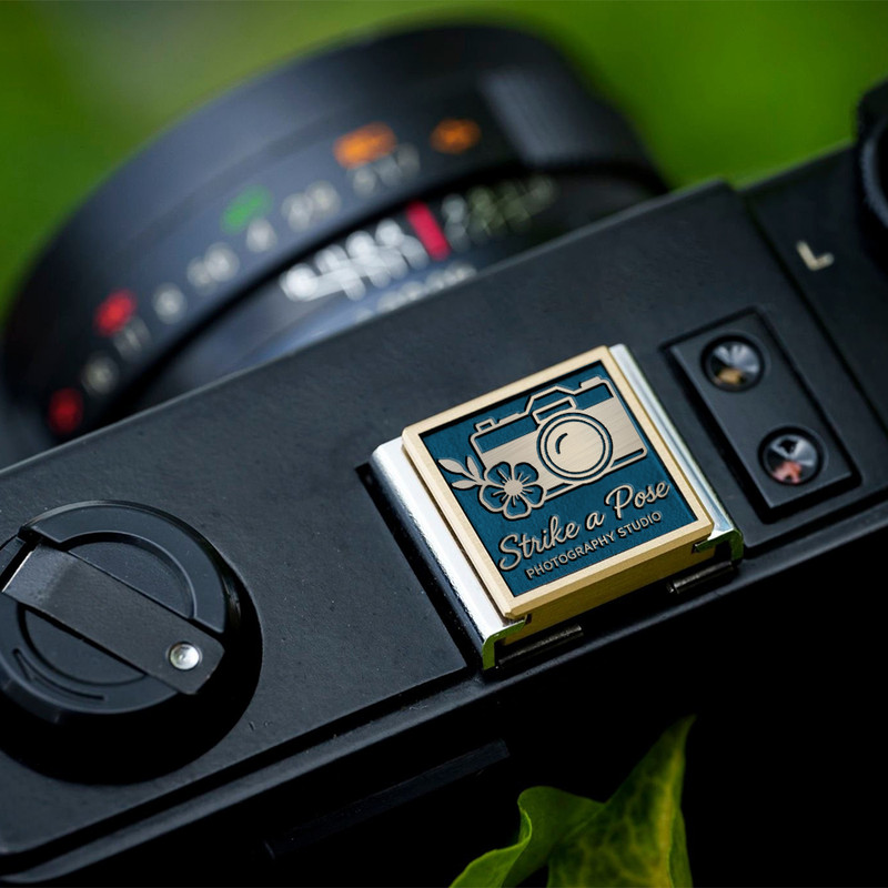 camera icon and flower photography logo gift for photographer hot shoe cover PE00239