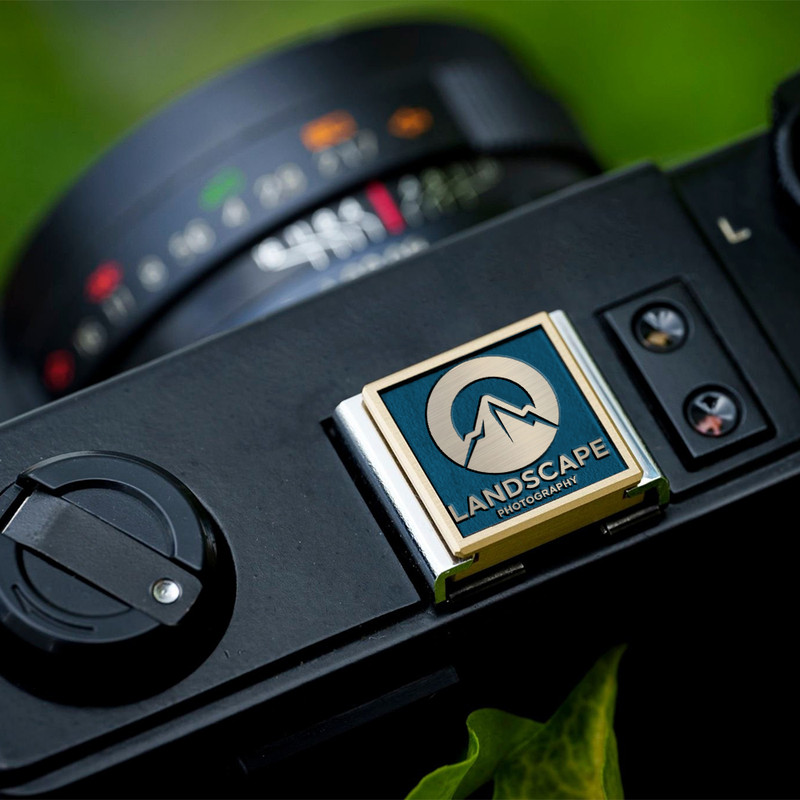 landscape photography logo camera icon and mountain icon logo gift for photographer hot shoe cover PE00241