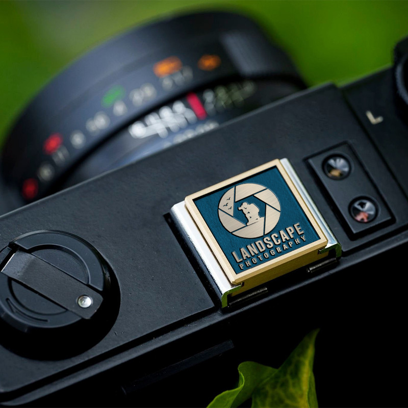 lens icon and photographer logo landscape photography logo gift for photographer hot shoe cover PE00244